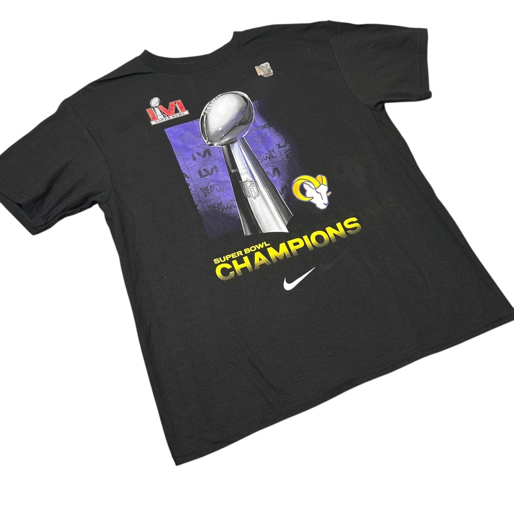 NEW Nike Los Angeles‎ Rams Super Bowl LVI Champions T Shirt Kids Size L 14 16